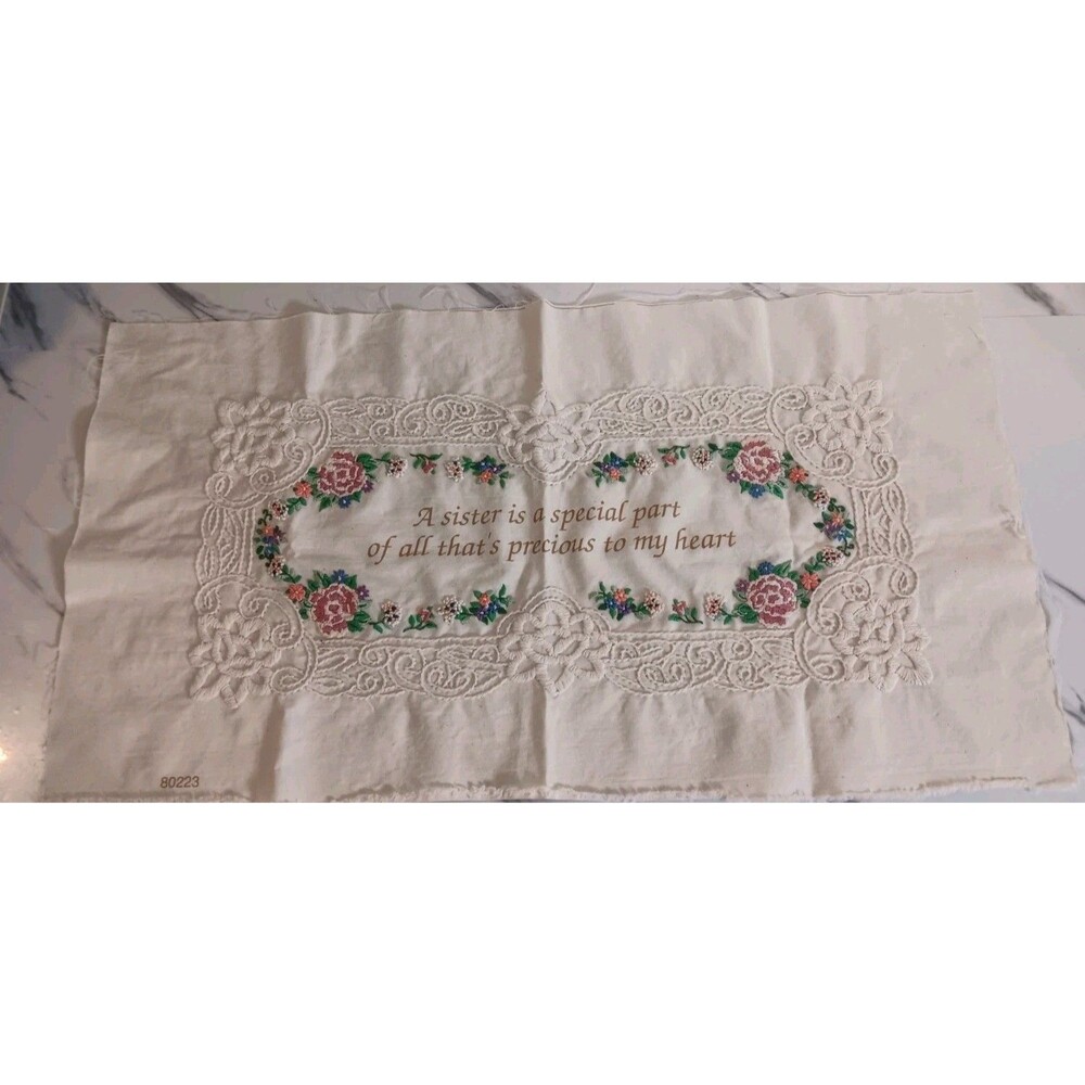 Cross Stitch Unframed On Linen Floral Sister Is A Special Part 24x13